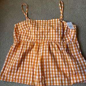 J. Crew Orange and White Gingham Top